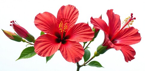 Red roselle flowers isolated on white background, hibiscus, bloom