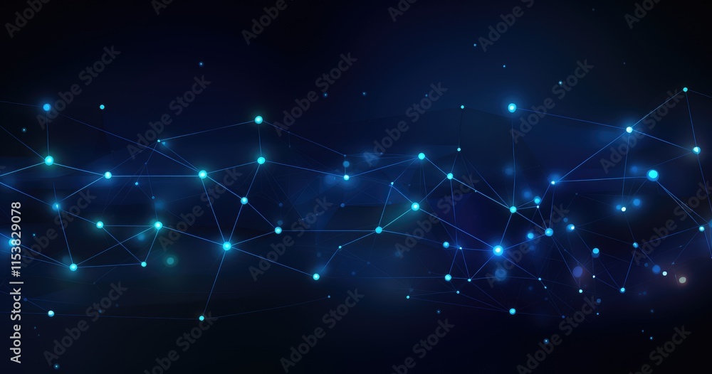 Aufkleber abstract digital network with glowing nodes and connections on a dark background.