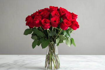 Fototapeta premium Realistic red rose bouquet. Vector illustration.