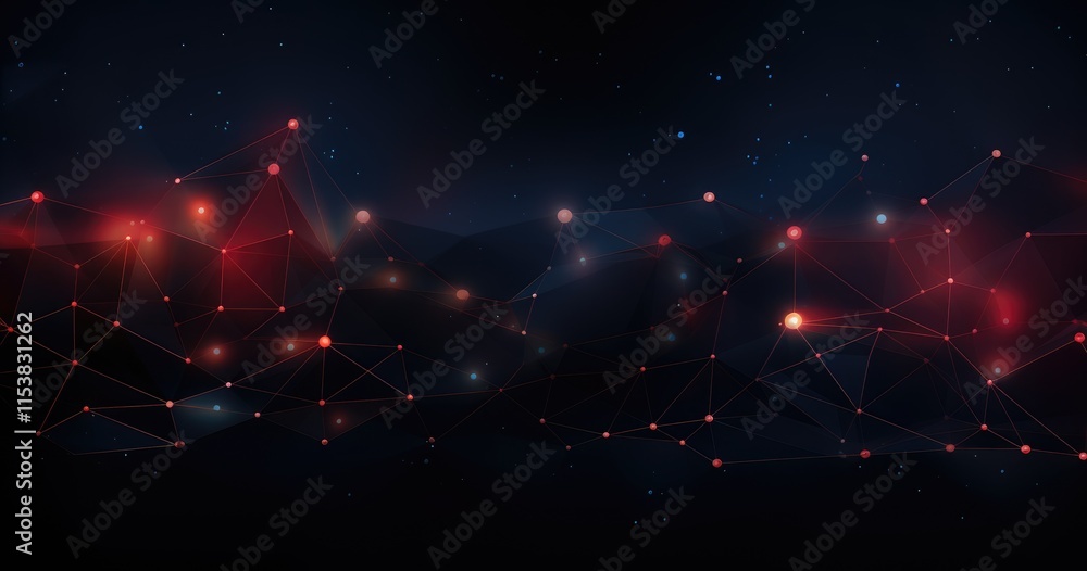 Aufkleber abstract digital landscape with interconnected nodes and glowing elements against a dark background.