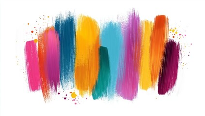 
Colorful brush strokes on a white background, vector illustration. Colorful paint, brush strokes, hand-drawn, flat design. Colorful brush drawing, brush texture, brush strokes on a white background.
