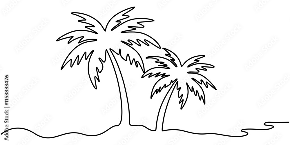 Poster palm in one continuous line. one line drawing, minimalism. vector illustration, palm tree continuous