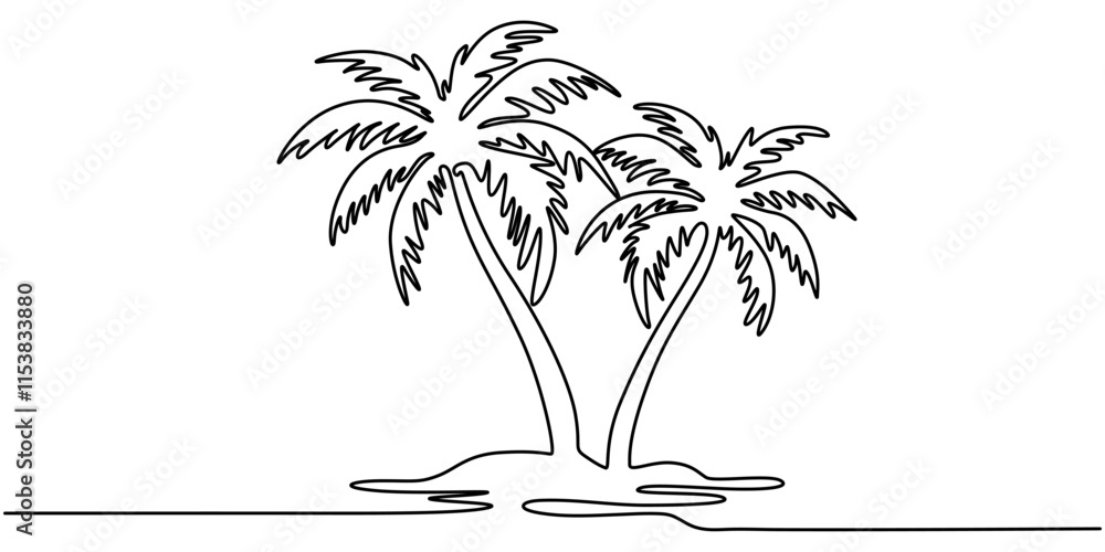 Poster palm in one continuous line. one line drawing, minimalism. vector illustration, palm tree continuous