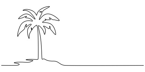 Palm in one continuous line. One line drawing, minimalism. Vector illustration, Palm Tree  Continuous Line Drawing with Editable Stroke and Copy Space, Palm Tree  Continuous Line Drawing with Editable