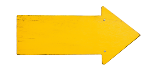 blank yellow wooden signpost guide board, arrow shaped signboard, cutout png