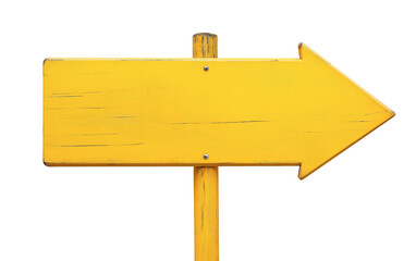 yellow wooden signpost guide board, arrow shaped street sign board, cutout png - obrazy, fototapety, plakaty