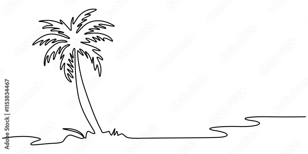 Poster palm in one continuous line. one line drawing, minimalism. vector illustration, palm tree continuous