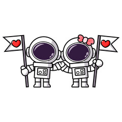 Cute Astronaut couple Cartoon on Valentine day, fall in love