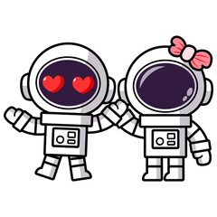 Cute Astronaut couple Cartoon on Valentine day, fall in love