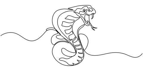 Snake one line continuous. Hand drawn vector art, Continuous one line art drawing of venomous snake outline art vector illustration, Vector illustration of viper isolated on white background. For kids