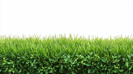 Obraz premium Lush green grass and hedge border isolated on white.