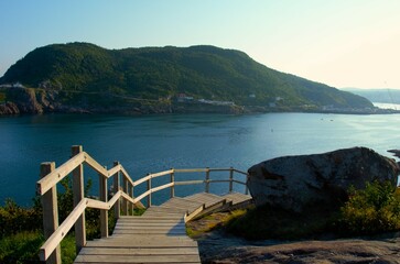 wooden stairs to the trails above the ocean