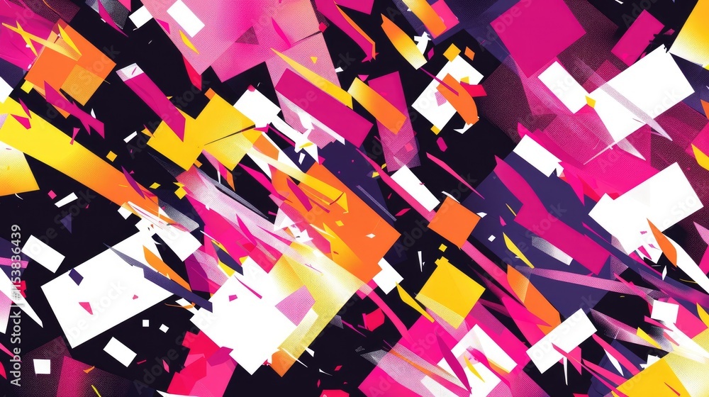 Poster abstract geometric shapes in vibrant colors creating a dynamic visual composition.