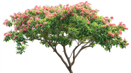 Fototapeta premium Tropical plant bush shrub red pink flower green tree isolated on white background. This has clipping path.