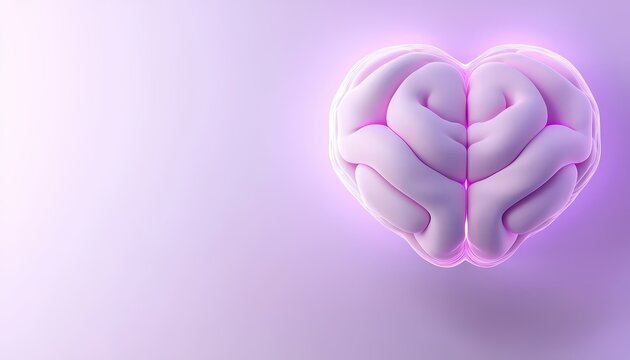 A stylized image of a brain shaped like a heart, featuring soft, flowing contours and a pinkish hue against a light background.