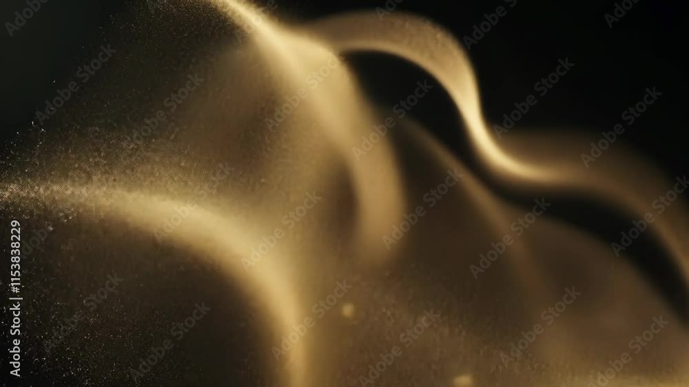 Poster flowing golden particles create a mesmerizing abstract pattern against a dark background