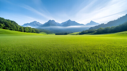 Fototapeta premium A beautiful mountain landscape with a green field