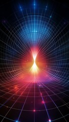 Fototapeta premium Abstract hourglass shape in vibrant neon colors with a futuristic grid background.