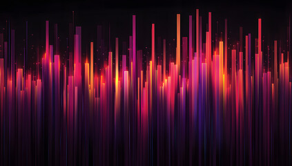 Neon Bar Graph with Glowing Pink and Blue Columns on Dark Background &ndash; Data Visualization and Technology Concept