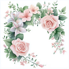 Watercolor painting of a decorative floral arch with dahlias and zinnias in warm tones set in an outdoor venue on white background, whimsical illustration art style
