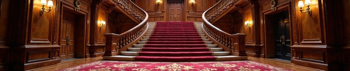 Grand staircase with luxurious carpet and railings, carpet, grand staircase