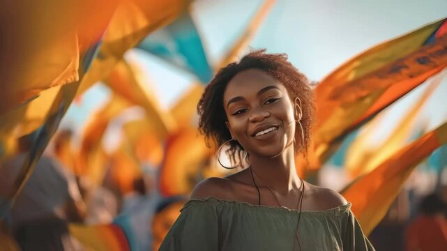 Smiling African American woman in outdoors festival