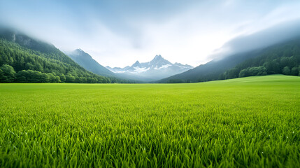 Fototapeta premium A beautiful mountain landscape with a green field