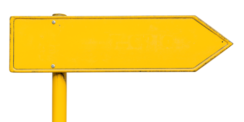 blank yellow road sign, arrow shaped metal guide sign pointer, cutout png