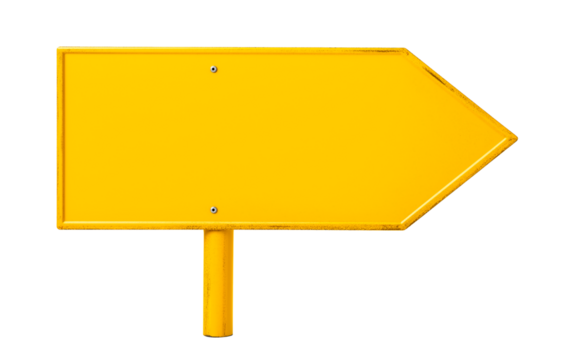 blank yellow rustic metal road sign guide board, old weathered signboard, cutout png