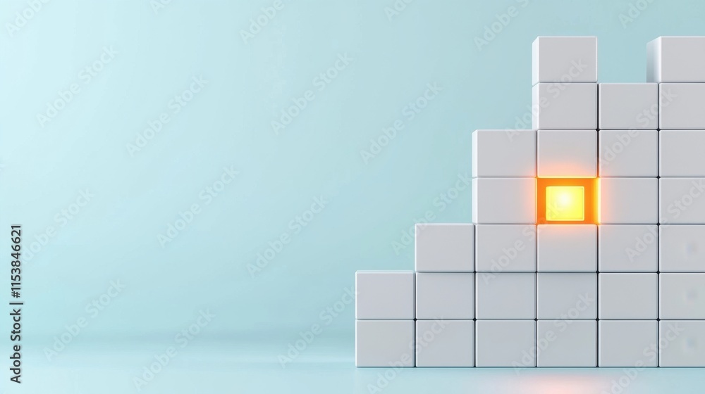 Poster stacked blocks with one glowing light element
