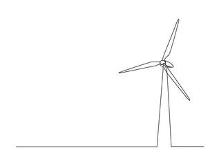 Continuous one line drawing of wind turbine power , sustainable energy. Wind turbines power outline vector illustration. Editable stroke. © Satria