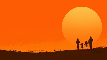 Fototapeta premium Family silhouette at sunset, holding hands.