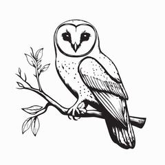 Barn Owl Sitting on a branch Image vector isolated on white background.