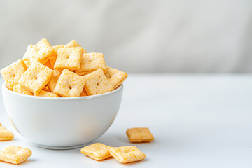 bowl of puffed rice crackers sits on table, inviting and crunchy