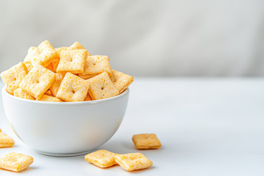 bowl of puffed rice crackers sits on table, inviting and crunchy