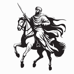 Brave Muslim Warrior Riding a Gallant Horse and Carrying a Sword in Stunning Vector Illustration