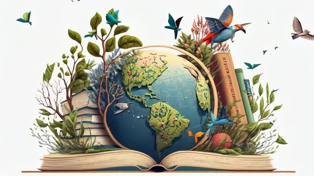 plants forming planet earth, teaching climate literacy in schools, climate education to safe planet earth, Various books, pencils, earth day