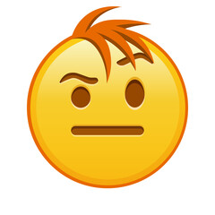 Face with one eyebrow raised Large size of yellow emoji smile with hair