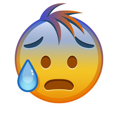 Face with open mouth in cold sweat Large size of yellow emoji smile with hair