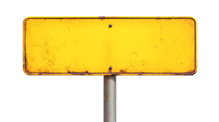 old blank yellow rustic metal road sign guide board, weathered signboard, cutout png