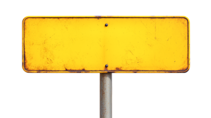 old blank yellow rustic metal road sign guide board, weathered signboard, cutout png
