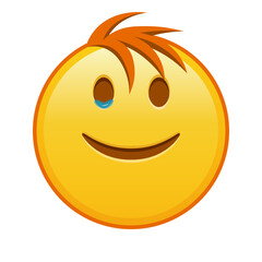 Happy face with tears Large size of yellow emoji smile with hair