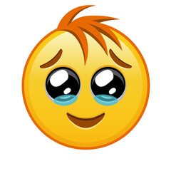 Happy face with tears Large size of yellow emoji smile with hair