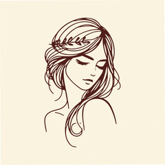 Hand drawn Minimalist Line Drawing of a Serene Woman