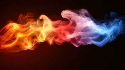 Abstract colorful red orange blue smoke swirling movement, dynamic energy concept, modern design background for technology, science, creative projects, artistic vibrant gradient dark backdrop