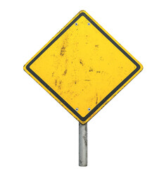 yellow blank square road sign standing board, Rhombus traffic warning sign, cutout png