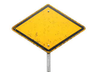 yellow blank square road sign standing board, Rhombus traffic warning sign, cutout png