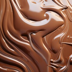 Naklejka premium Pouring melted chocolate with a creamy swirl and splash on a brown background