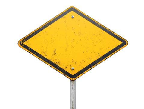 yellow blank square road sign standing board, Rhombus traffic warning sign, cutout png