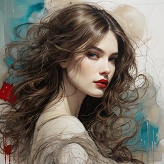 colorful portrait art of beautiful woman with abstract background